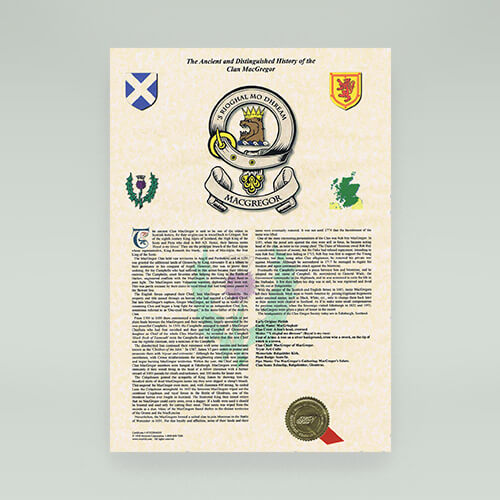 A sample Scottish Clan History Scroll carrying the name Macgregor.